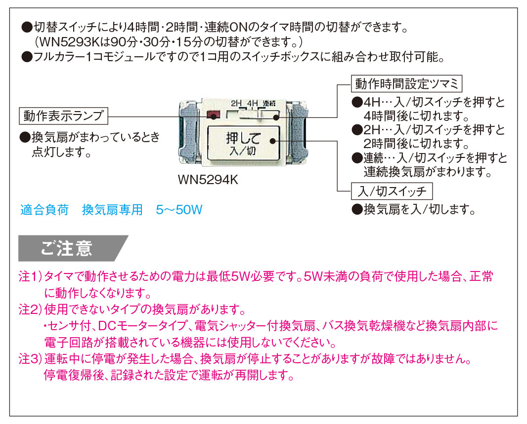 店 パナソニック 埋込電子浴室換気スイッチ 2線式配線 WN5294K