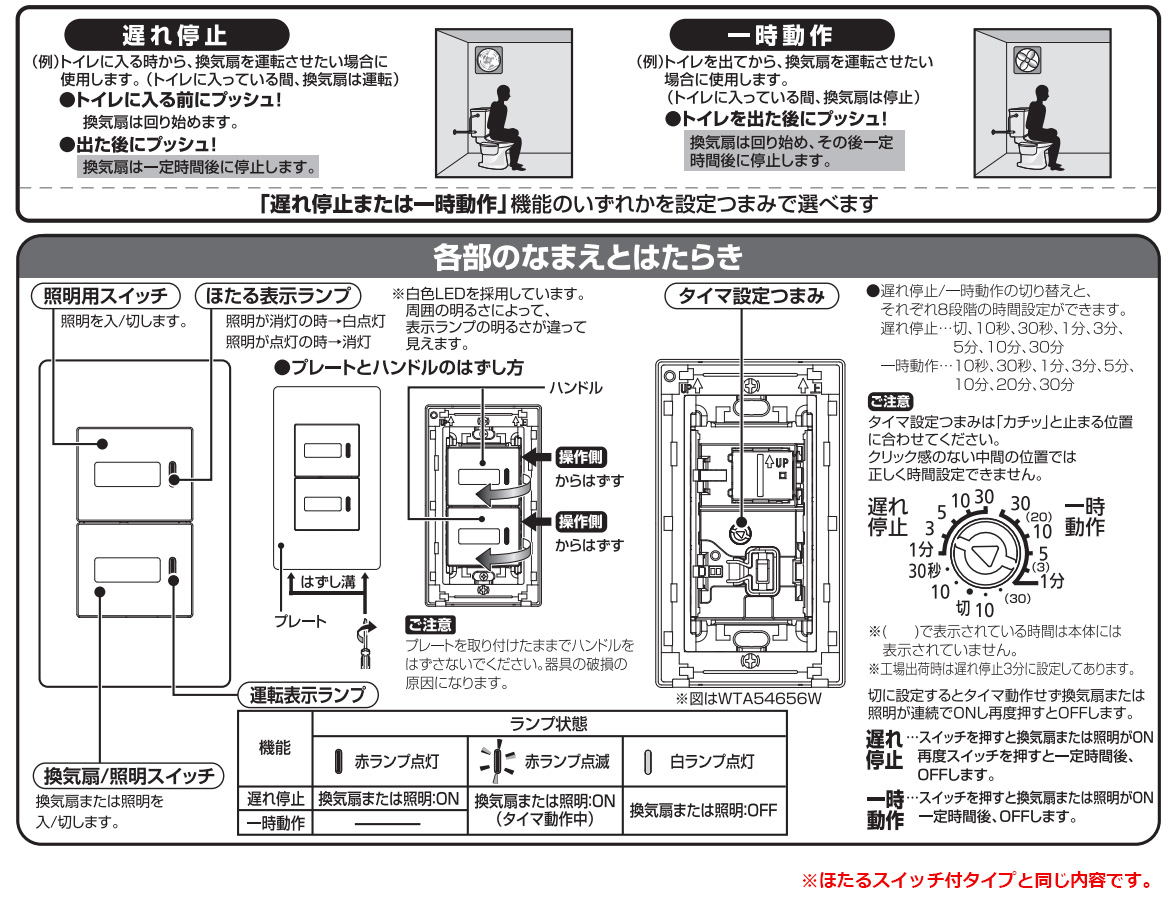 楽天市場 パナソニック アドバンスシリーズ配線器具 埋込電子換気扇 照明スイッチ ほたるスイッチb 一時動作 遅れ停止スイッチ ２箇所操作形 マットホワイト Wta54656w わがと照明