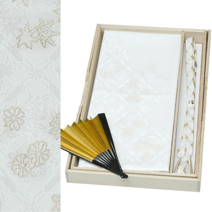 15500 留袖 用 正絹 帯揚げ 帯締めセット 【 黒留袖 色留袖 訪問着 】 帯揚げ 日本製 平組 帯締め 末広 ３点セット 正装 礼装 婚礼 結婚式 フォーマル set 絹 白 / 金 末広 着物 きもの 和装小物 【 箱入り 】セット 縫取 【箱なしネコポス便可能】 obagset-tm26（6）