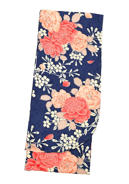 二尺袖着物 単品 販売 地紋入【 Ｌサイズ Ｆサイズ 】 ロング丈 【 卒業 】 卒業式 着物 単品 袴 二尺袖 小振袖 小学生 ジュニア 高校生 大学生 専門 短大 袴セット 単品 セット 女性 レディース 大正ロマン 古典 紺　バラ 薔薇 ni-254（1）