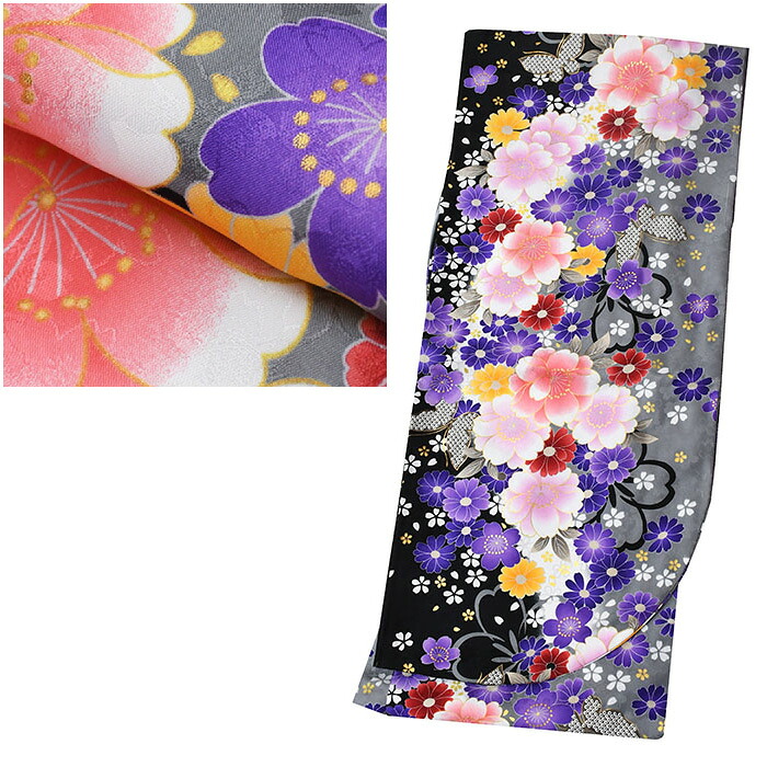 【ワゴンセール】 52800 二尺袖着物 単品 販売 地模様入り【 Ｌサイズ Ｆサイズ 】 総柄 【 卒業 】 卒業式 着物 単品袴 二尺袖 小振袖 小学生 ジュニア 高校生 大学生 専門 短大 袴セット 単品 セット 女性 レディース 大正ロマン 古典 黒 グレー ni-390（1）｜和ごころ　きもの屋 11,196円