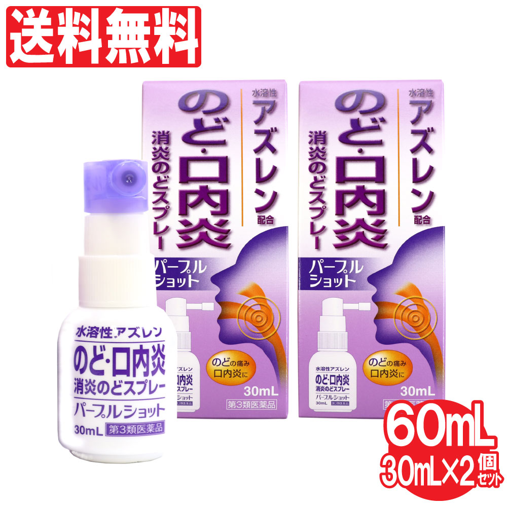 楽天市場 2 25限定ポイント15倍 要エントリー 第3類医薬品 のど 口内炎 消炎のどスプレー パープルショット 30ml 2個セット 合計60ml のどの痛み はれ 不快感 声がれ 水溶性アズレン 送料無料 わごんせる金橋