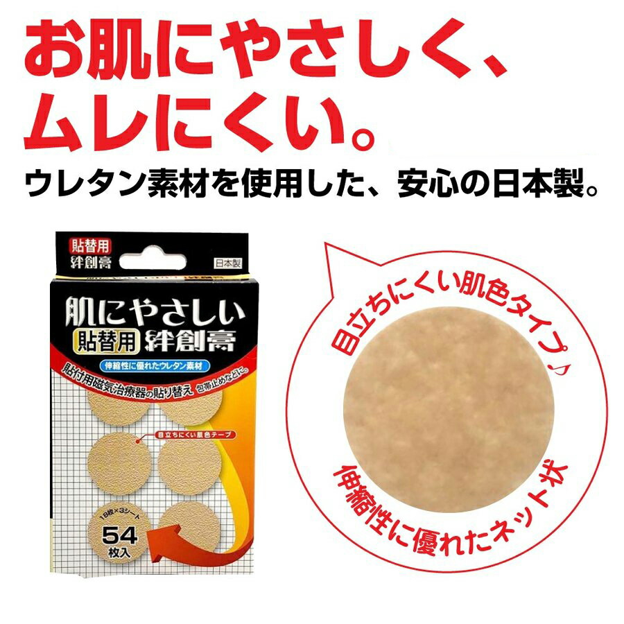 磁気治療器 貼り替えシール ウレタン素材 肌に優しい貼替用絆創膏1080枚セット 54枚入 個 日本製 円形タイプ 直径22mm 小さい バンドエイド 送料無料 Massage Mit Herz De