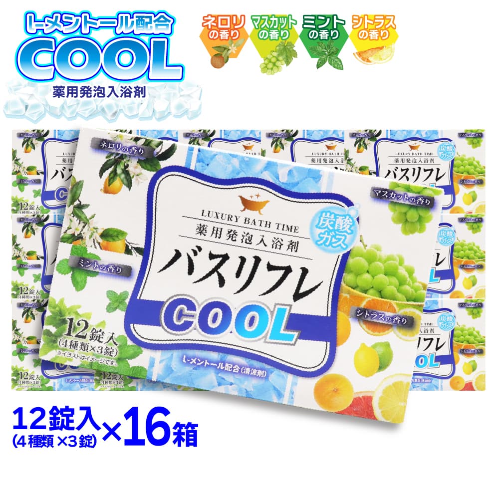 【P最大14倍★お買い物マラソン】入浴剤 薬用発泡入浴剤 バスリフレ COOL クール 4種類 192錠(4種類×3錠×16箱) 炭酸ガス プレゼント ギフト 医薬部外品