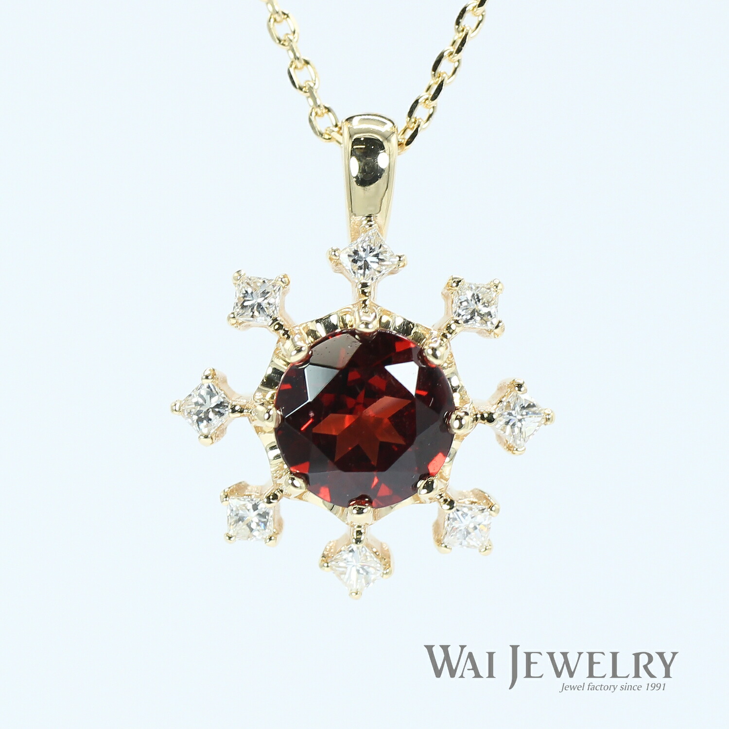 ガーネット0.83ct プリンセスカット ダイヤモンド0.16ct K10YG ゴールドアクセサリー ネックレス ご褒美 記念日 ギフト プレゼント 色石 1月誕生石 即納 人気パワーストーン クリスマスプレゼント 母の日 限定1個