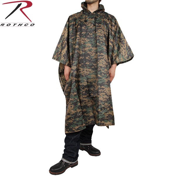 クーポンで15%OFF★ROTHCO ロスコ G.I. PLUS RIP-STOP レインポンチョ ウッドランドデジタル迷彩 【アウトドア】【雨具】【4358】/ ミリタリー 秋 冬 春【T】｜｜ミリタリー カッコいい おしゃれ 春｜WAIPER店
