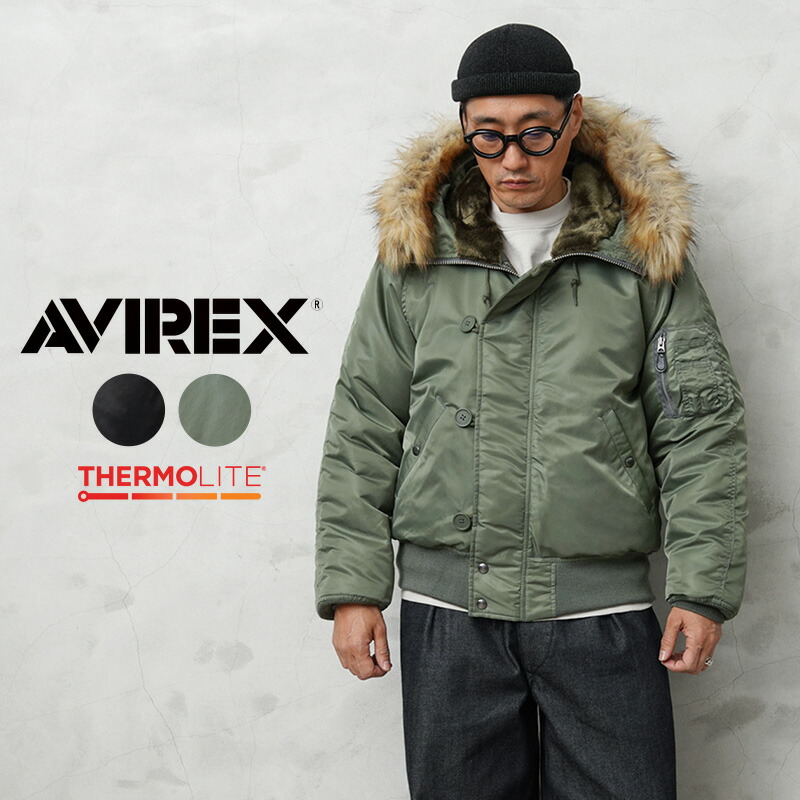 【楽天市場】AVIREX アビレックス 7833952023 THERMOLITE N-3B フライトジャケット COMMERCIAL MODEL  リアルファー【7834952044】【クーポン対象外】【T】｜メンズ アウター ミリタリー 大きサイズ 中綿 コート カジュアル カーキ ナイロン  ...