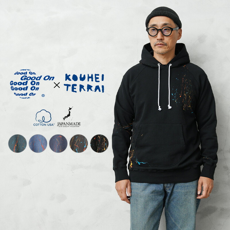 【最短即日発送】クーポンで15%OFF★Good On&times;KOUHEI TERRAI KTER2604 ハンドプリント プルオーバー フード スウェット 日本製【Sx】【T】｜カジュアル アメカジ ストリート 裏毛 リラックス 綿 夏 ワイパー｜WAIPER店