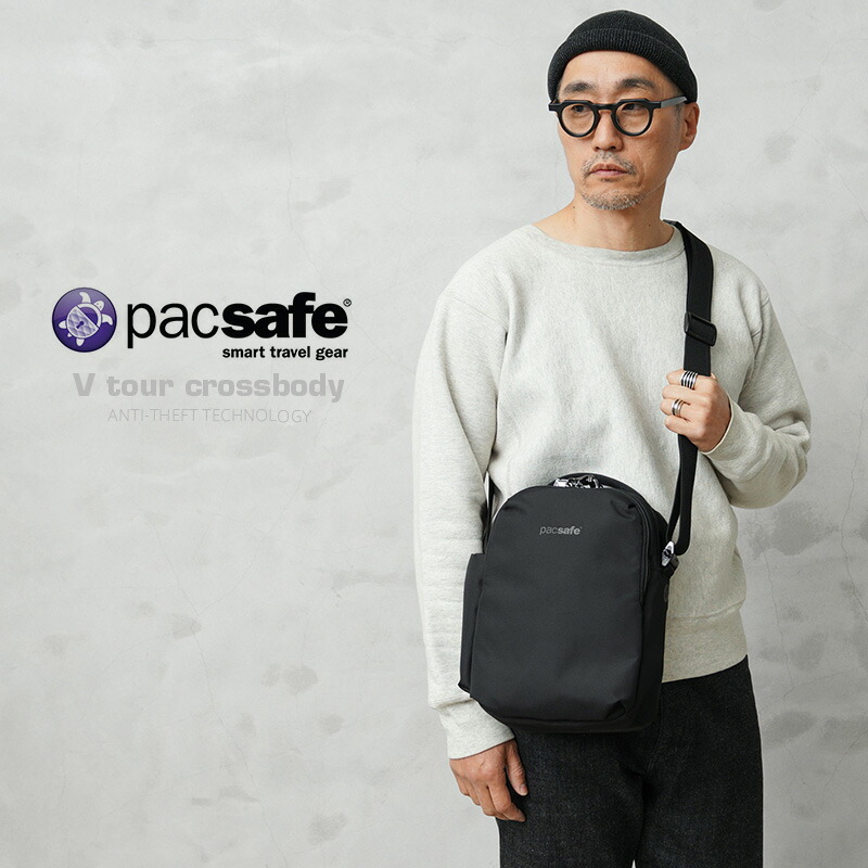 【最短即日発送】クーポンで15%OFF★pacsafe パックセーフ 61110 V ツアークロスボディ / ショルダーバッグ【T】｜メンズ 防犯 旅行用 通勤 防水 撥水 タブレット収納 サステナブル デイリーユース 自転車 デザイン おしゃれ 春 ミリタリー