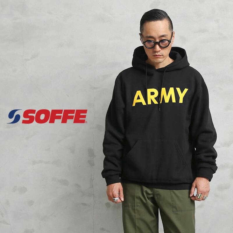 クーポンで15%OFF★SOFFE ソフィー 9388-0000119 ARMY プリント プルオーバー スウェットパーカー【I】｜メンズ 大きめ ワンポイント ロゴ おしゃれ ブランド ミリタリー ワイパー 春