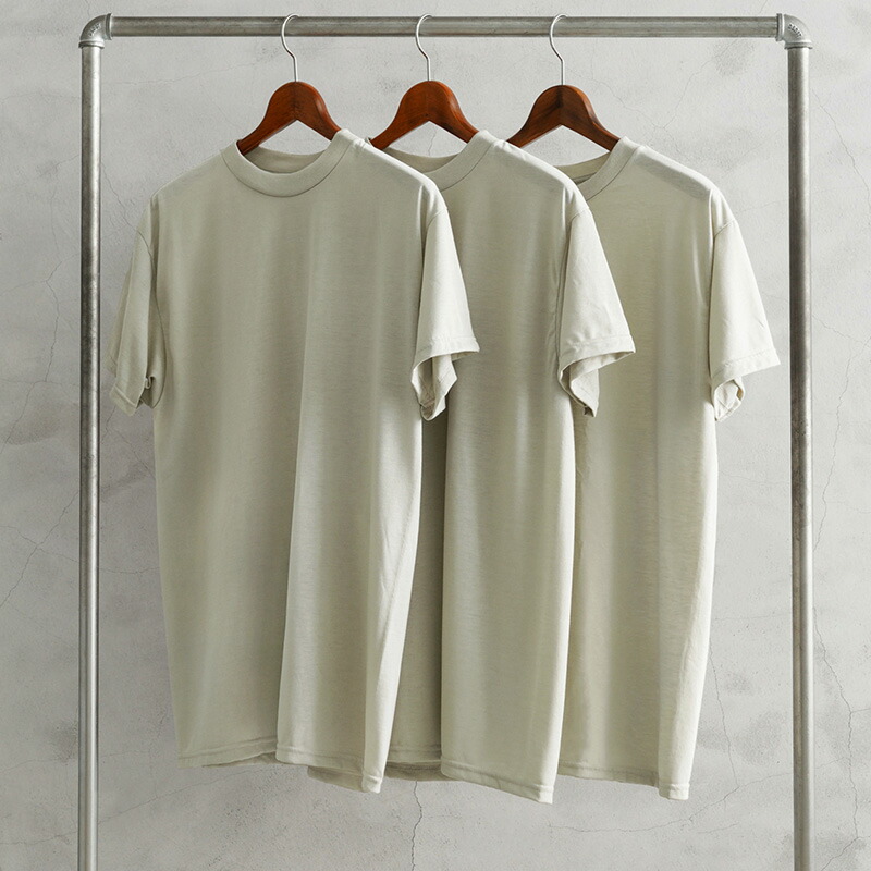 実物 新品 デッドストック 米軍 MOISTURE WICKING Tシャツ SAND 3PACS MADE IN USA【クーポン対象外】【I】｜メンズ トップス セット 無地 大きいサイズ 速乾 スポーツ トレーニング インナー 肌着 古着 ファッション おしゃれ