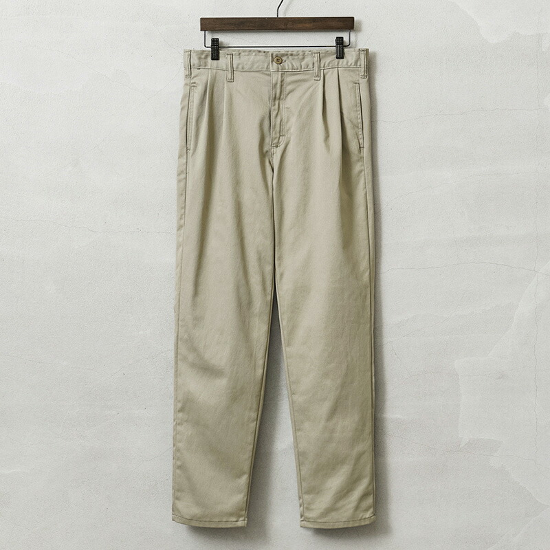 MADE IN USA デッドストック コットンサテン ツータック トラウザーズ KHAKI / チノパン【クーポン対象外】【I】｜アメカジ メンズファッション ミリタリーパンツ コットンパンツ テーパードパンツ カーキ アメリカ製
