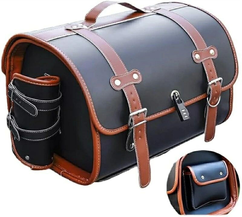 バイク リアボックス バイク用リアボックス 33L トップケース バイクボックス バイク用ボックス 着脱可能式 大容量 レザー 簡単装着 原付 スクーター フルフェイス収納可能 ヘルメット入れ (ホワイト)