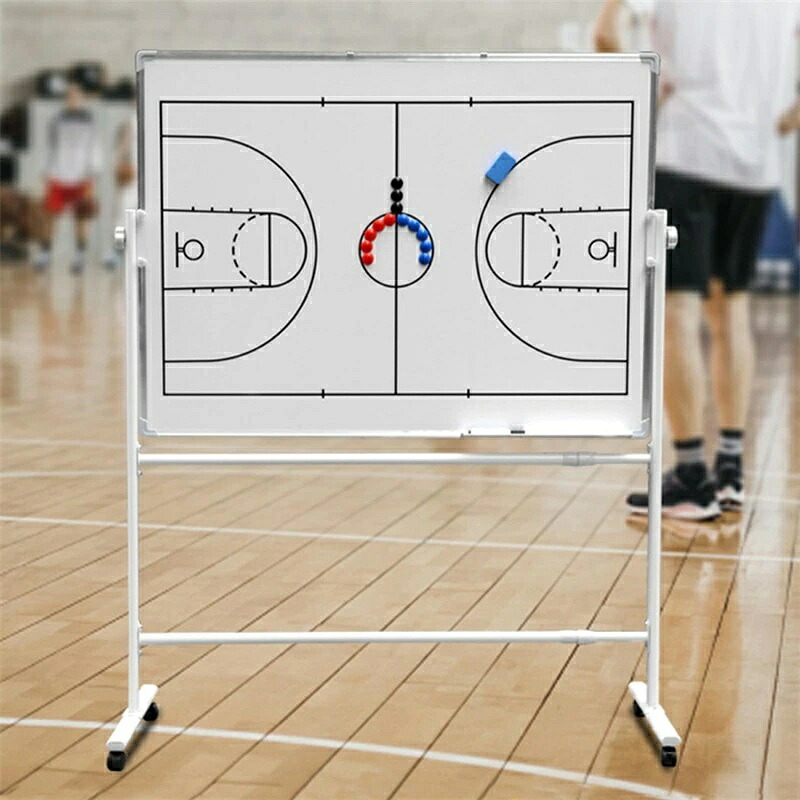 戦術ボード 作戦板 バスケットボール コーチングボード 大型プロフェッショナルフットボール戦術ボード 両面使用 360°回転パネル 高さ調節可能 収納ラック付き 車輪付きで移動可能