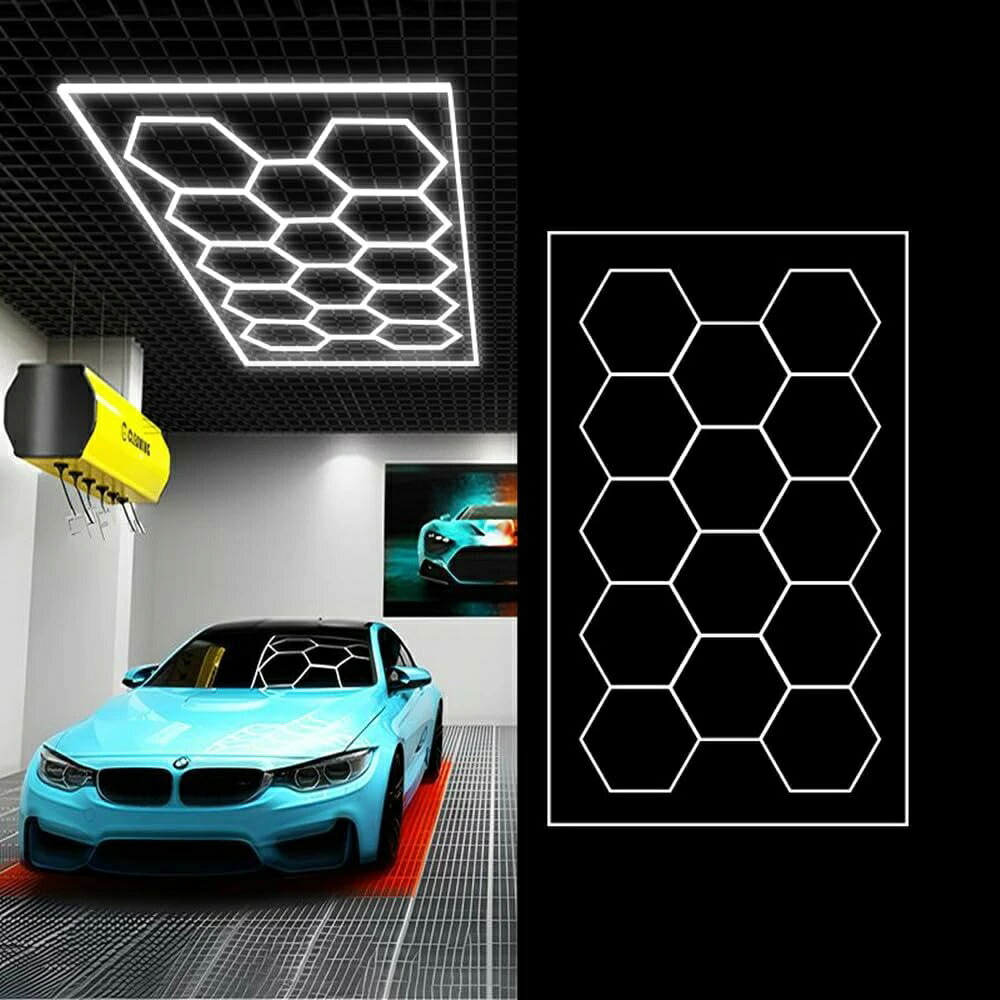 車宿り用六角形LEDともし火 14個 洗車室 上昇限度用 LED販売店ともし火 白いこと間借り人付き添い人 6500K 60720LM 444W マイコン可塑性物質製 IP54雨合羽 AC 100-240V (484*243糎)