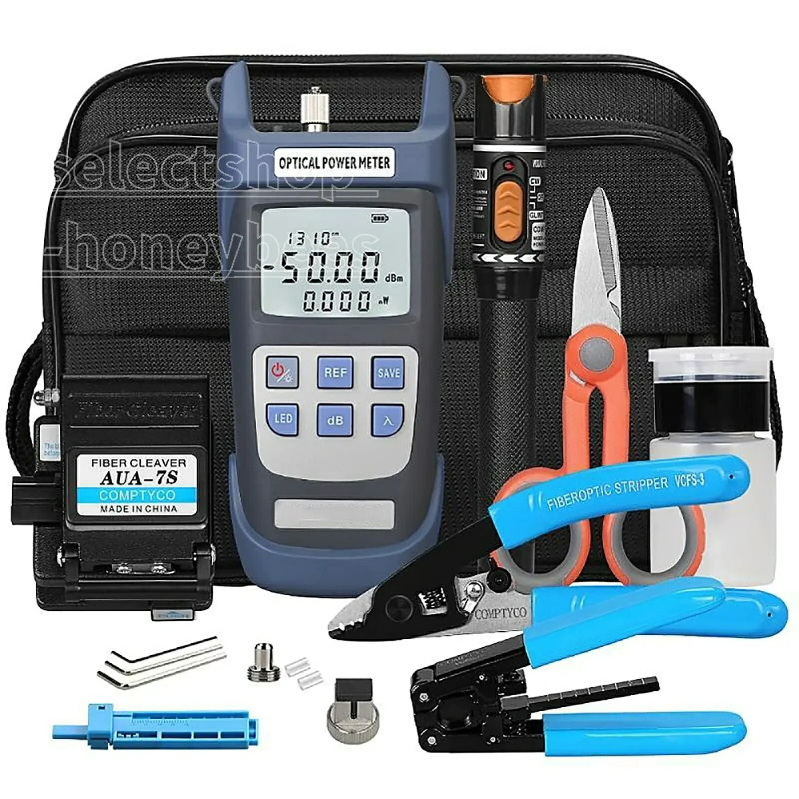9 インチ 1 グラスファイバー末期的物の具一揃いの道具 FTTH 物の具一揃いの道具、FC-7 S クリーバー付き添い人 光パワーメーターファインダー - 30粁 視力的差しつかえさがし当てる機 光プライヤー 有線テレビ切断機 ストリッパ