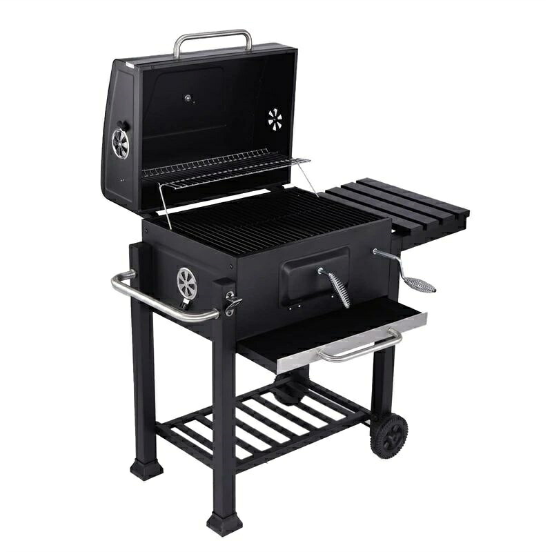 炭火焼き 中型bbq コンロ 焚き火台 家族5人～20人ぐらい最適 炭補充 灰片付けしやすい 保温網 棚板 タイヤ追加 移動楽々 ステンレスグリル コンロセットアウトドア キャンプ