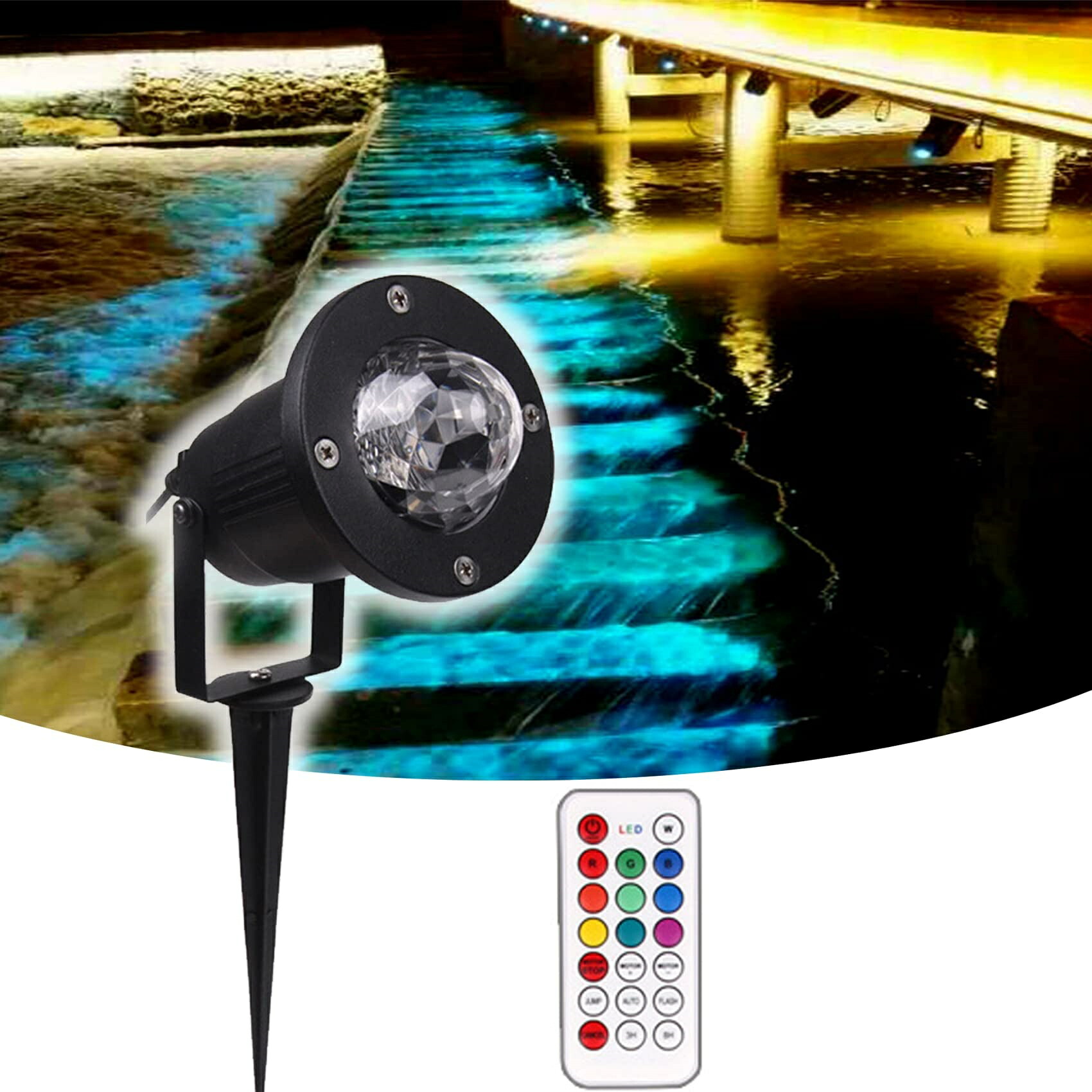 プロジェクターライト LED 投影ライト 海洋プロジェクター 芝生ランプ 段階ライト 7色 波紋効果 リモコン付き 防水ステージの照明、にとって ハロウィーン クリスマス パーティ ホリデー 公園 風景の装飾