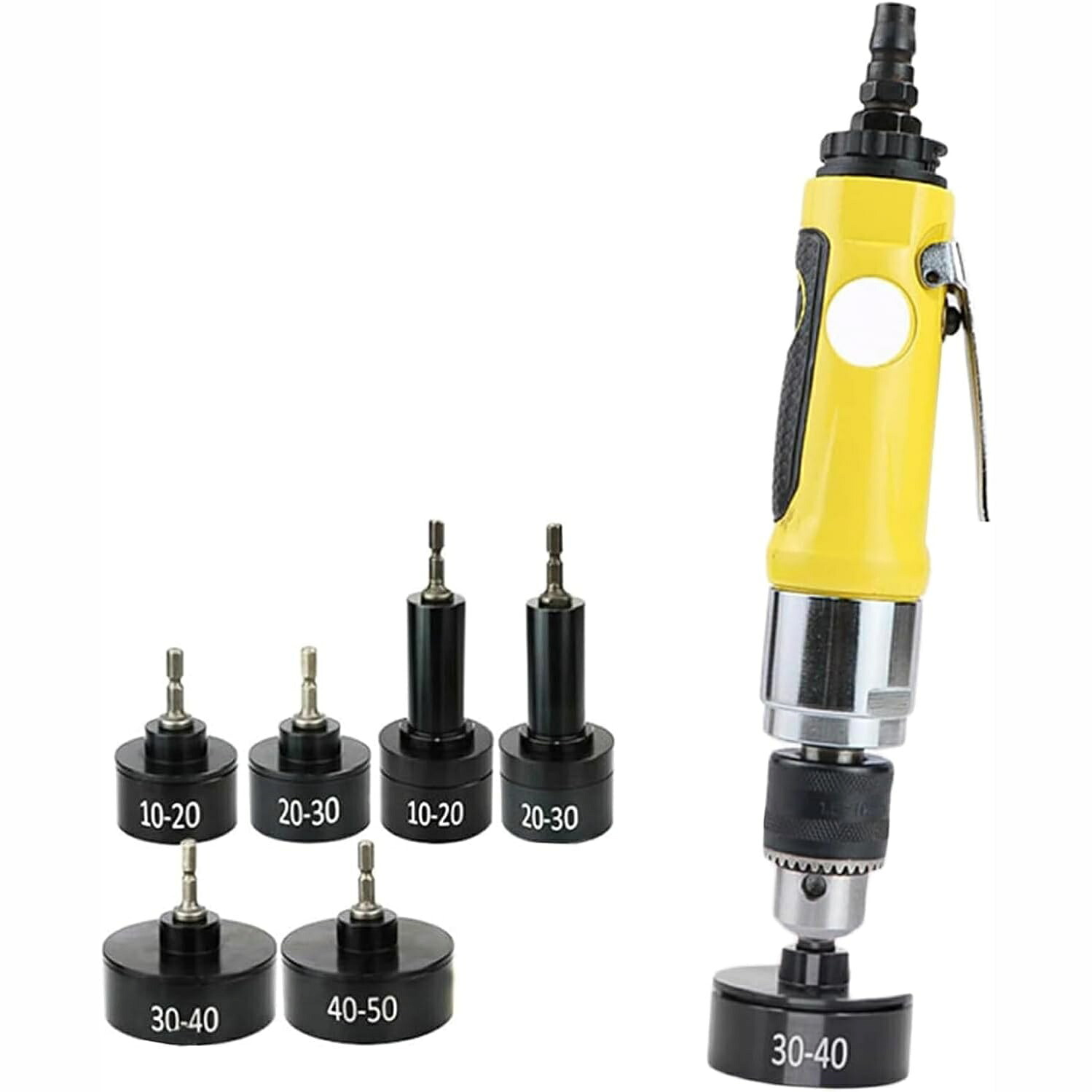 手持ち式 空気圧 ボトルキャップ機 スクリューキャップ機 6種類 ヘッド 搭載 最大 2500RPM 10から50mm 対応 プラスチックボトル 打栓機 締め機 キャッピング マシン 調整可能 高速 効率化 飲料 食品 化粧品 薬品 工場 現場 業務用 ツール 軽量 頑丈