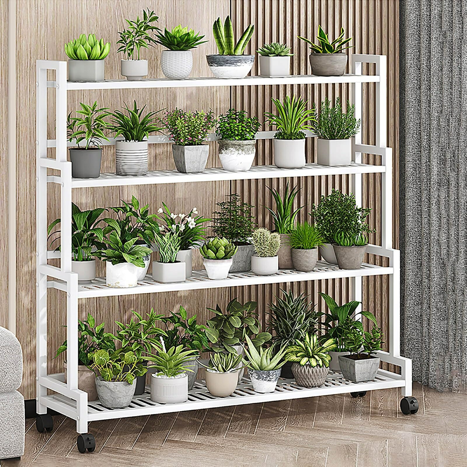 フラワースタンド 植物 ラック 3段/4段 プランタースタンド 金属素材 花台 室内 植木スタンド屋外 植物を乗せる台 植木鉢スタンド フラワースタンド 植木鉢 転倒防止 ガーデンラック 収納棚 屋外 室内 ベランダ 鉢植え キャスター付き 簡単組み立て(ホワイト 80cm(3層))｜ワイズ商店