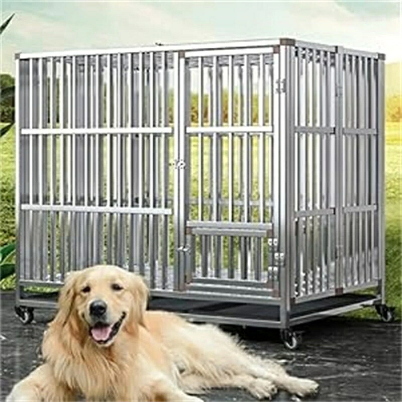 犬用ケージ あらゆる種類のペットの犬と猫に適したステンレス製の犬用ケージ、大型犬と犬用ケージ ペット かご キャリーバック 厚 大型 小型 中型犬 クレート おしゃれ 鉄製 ステンレス鋼 (E-147)