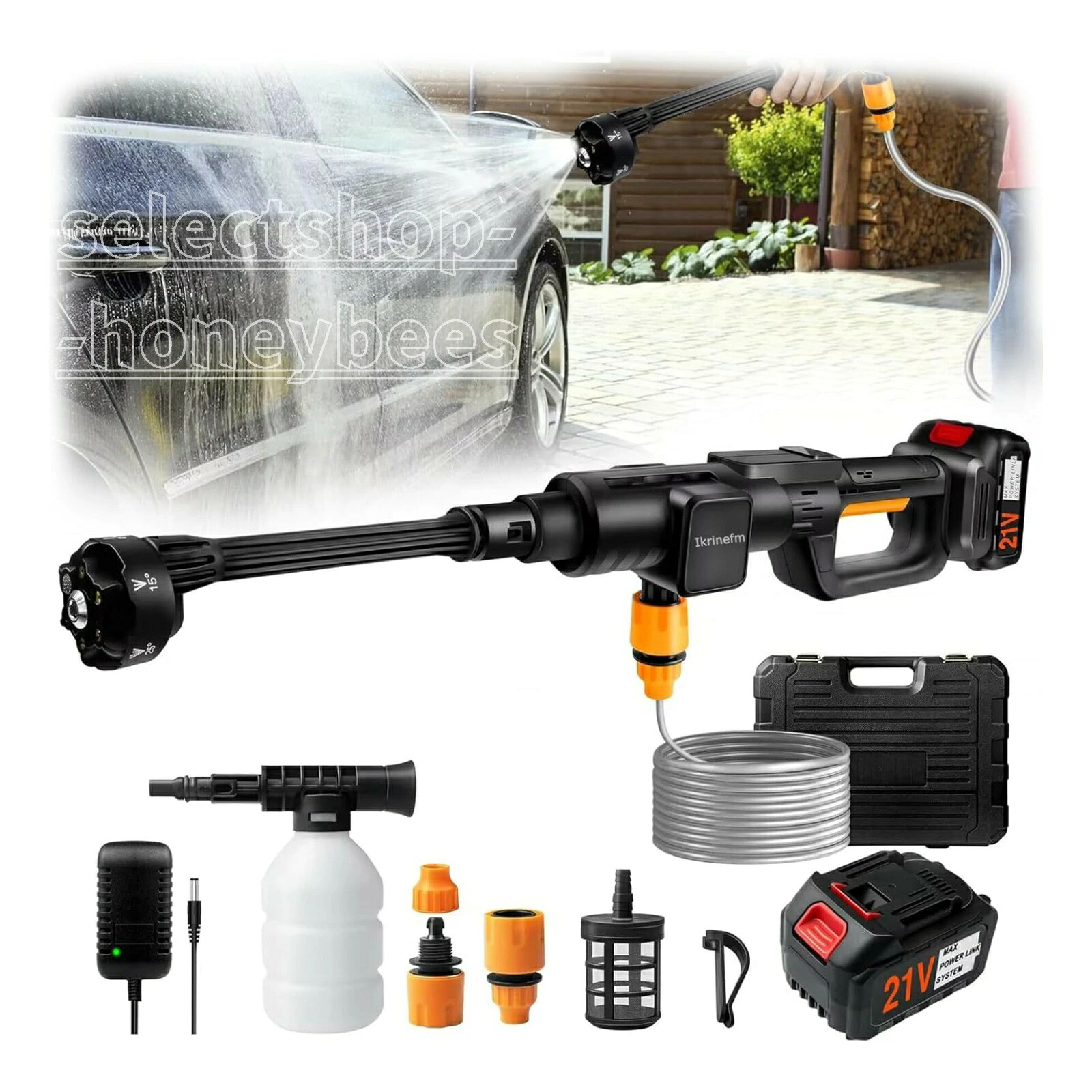高圧洗浄機 コードレス 充電式 高圧洗車機 15000mAh大容量バッテリー 自吸式 900PSI 6in1ノズル フォームガン付きコンパクト 多機能 洗車機 高圧洗浄器 ポータブル高圧洗浄機 連続使用可能 洗車 庭 窓 黄砂掃除
