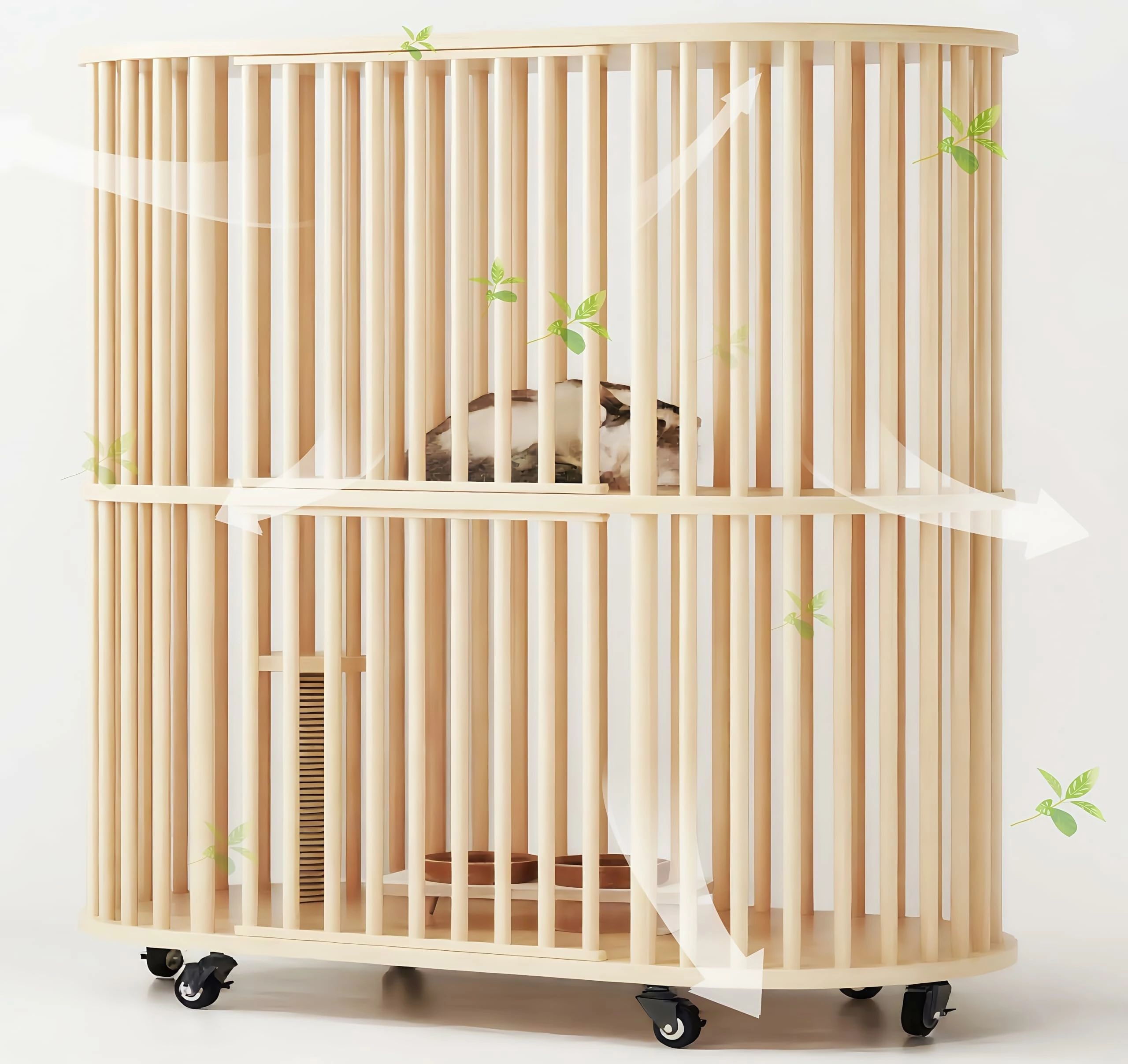 猫伏せ籠 キャットハウス 2段 112*56*109糎 木製 猫用エンクロージャ 大型 愛玩動物伏せ籠 キャスター付き添い人 多頭飼い 気が大きい空白文字 猫の巣 猫離宮 保護すること 逃げ失せる押しとどめる 精神的な統合飾り気の無い