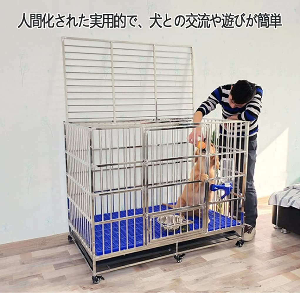 犬用伏せ籠 あらゆる類概念の愛玩動物の犬と猫に適したステンレス鋼製の犬用伏せ籠、大型犬と犬用伏せ籠 愛玩動物 かご 持ちはこびうしろ側 厚 大型 小型 中型犬 猫 クレート 今めかしい
