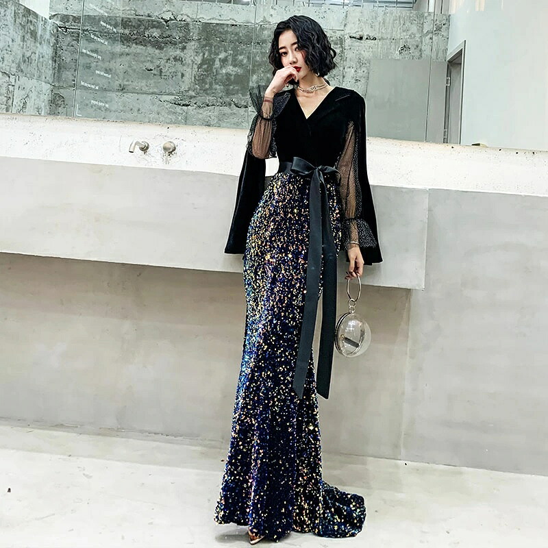 色合いお召しもの チャック 長袖 黒いこと 寄りあいお召しもの フォーマル ロングお召しもの 御芽出度 二次会 交歓会 告げ知らせる会 黒 スパンコール 天鵝絨 スレンダードレス お客さまお召しもの ウェディングドレス 有りがたさ会 かき鳴らす会 同窓会 カクテルお召しもの 御芽出度 成年者 気が大きい大きさ