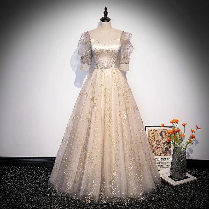カラードレス 編み上げ シャンパン 半袖 ステージドレス ロングドレス 結婚式 二次会 発表会 演奏会 ウェディングドレス ウエディングドレス プリンセスドレス イブニングドレス コンサート 前撮り パーティードレス ブライダル 花嫁 披露宴 プリンセスラインドレス｜ワイズ商店