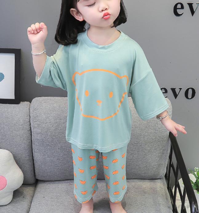 子供服 ルームウェア パジャマ キッズ 女の子 子供服 長袖 上下セット 春 夏 秋 小学生 長袖トップス 長ズボン 部屋着 寝巻き チェック 熊 可愛い ゆったり ウエストゴム