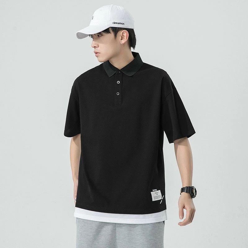 重ね着風 トップス メンズ ポロシャツ フェイクレイヤード 夏 シンプル Tシャツ 半袖ポロシャツ 半袖ポロ トップス POLOシャツ 春 ゆったり カットソー 無地 オーバーサイズ ゴルフウェア スポーツ 通勤 ビジネス お兄系