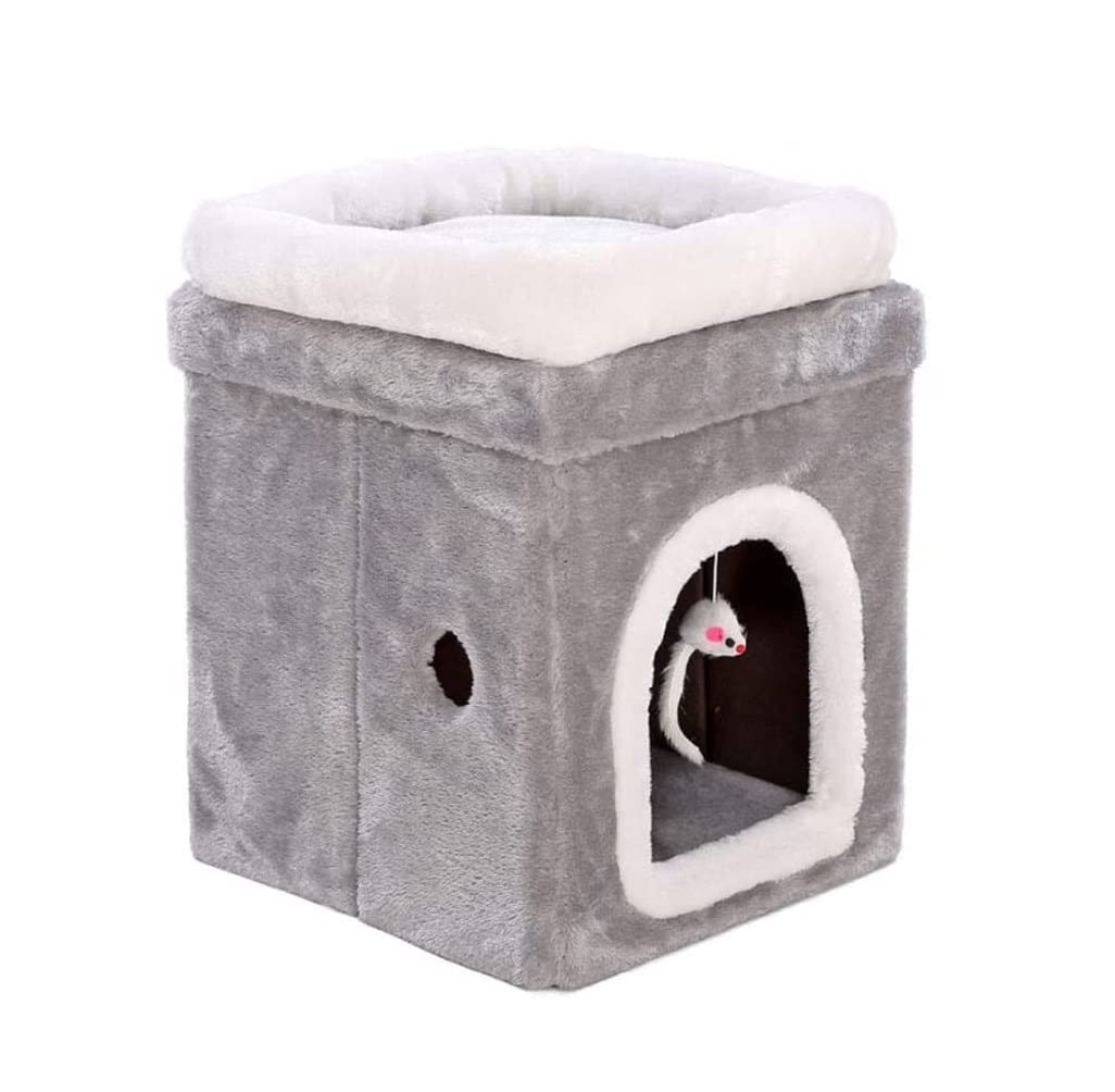 猫 寝台 犬 愛玩動物寝台 ソフトペットベッド二層犬掘っ建て小屋四角四面猫冬生あたたかい寝袋狆ころ座蒲団引っ敷き折りたたみ猫機材 猫 寝台 住み処 生あたたかい 防寒 空調設備打つ手 (Color : Gray  Size : 31*31*42珊)