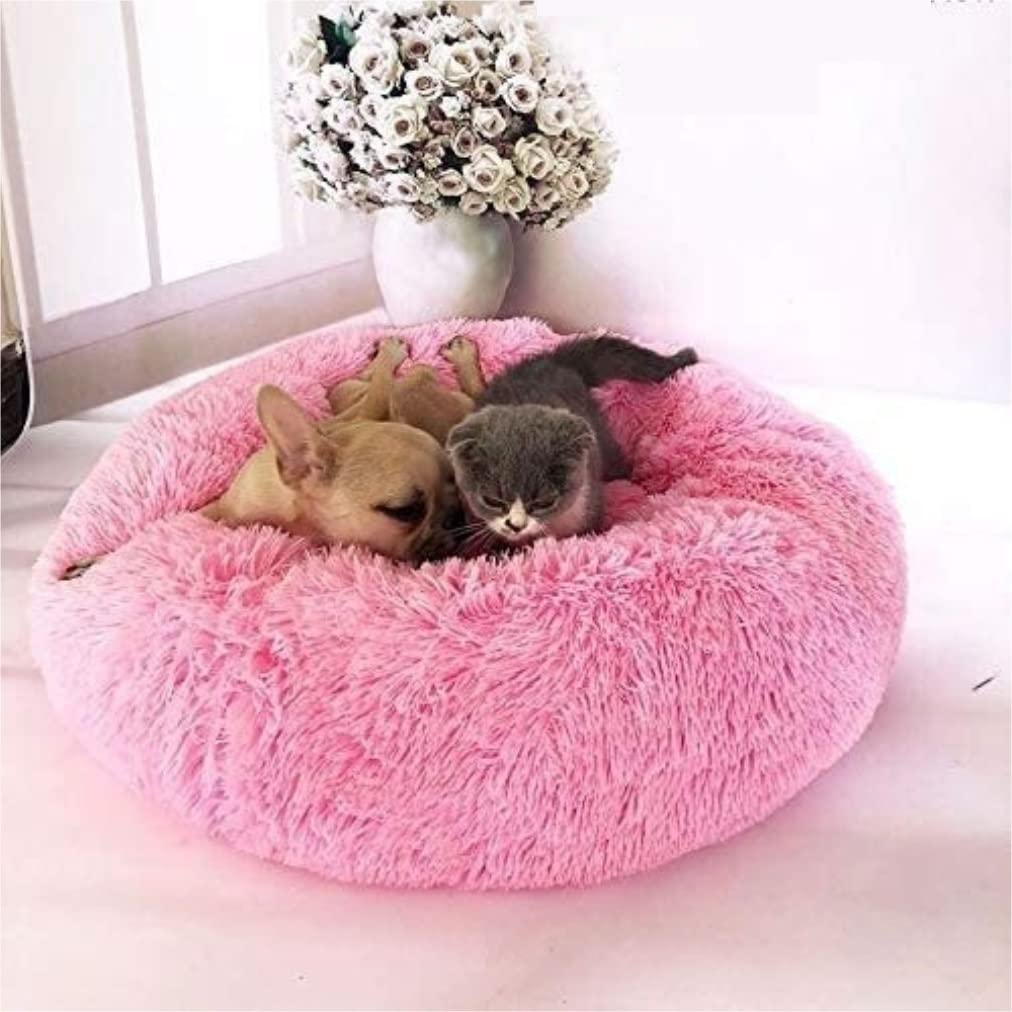 猫 臥榻 犬 愛玩動物臥榻 猫と犬の利得のペットベッドラウンドウルトラソフトプラッシュペット寝袋 猫 臥榻 棲み家 生あたたかい 防寒 冷房装置打つ手 (Color : A  Size : Outer diameter 100糎)