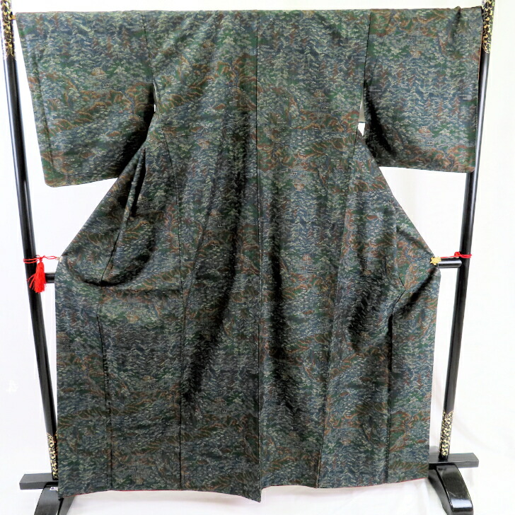 リサイクル着物・中古着物袷着物・紬着物・カジュアル着物身丈163cm・裄68cm・前巾25cm・後巾29cm｜和奏-わかな-
