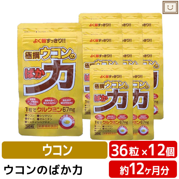 至高 送料無料 極撰ウコンのばか力 36粒 12個セット ウコン シリマリン オルニチン サプリ クルクミン ビタミンe アラニン カプセル お酒  在宅 サプリメント 男性 女性 健康 gaba 日本製 うこん シスチン システイン ビタミン 栄養補助食品 健康食品 40代 50代 栄養補助 ...