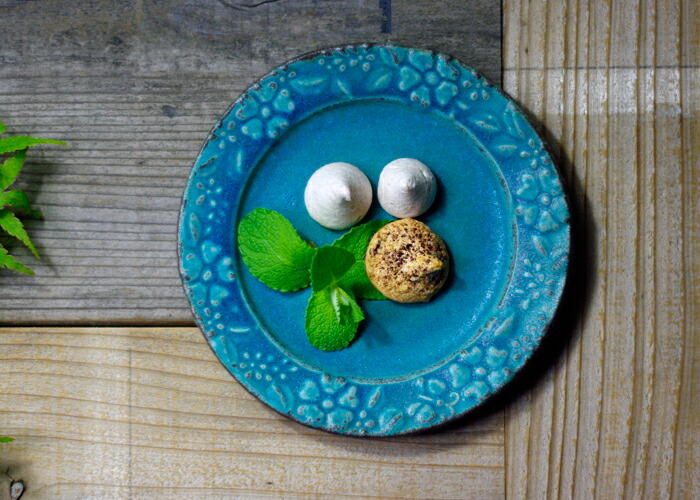 楽天市場 益子焼 ガーデン プレート S ターコイズ 花柄 青緑 トルコブルー ブルー かわいい おしゃれ 陶器 和食器 食洗機対応 電子連意使用可 ギフト対応 名入れ 別料金 お家カフェ 父の日 益子焼 和食器通販 わかさま陶芸