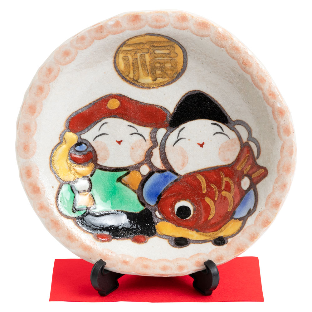 【美品】丸皿　飾り皿　竹絵　陶器　置物　インテリア　工芸品　美術品　A1617 ひさみ窯 達磨絵皿 (K6560) 美濃焼の飾り絵皿 縁起物 岐阜県の
