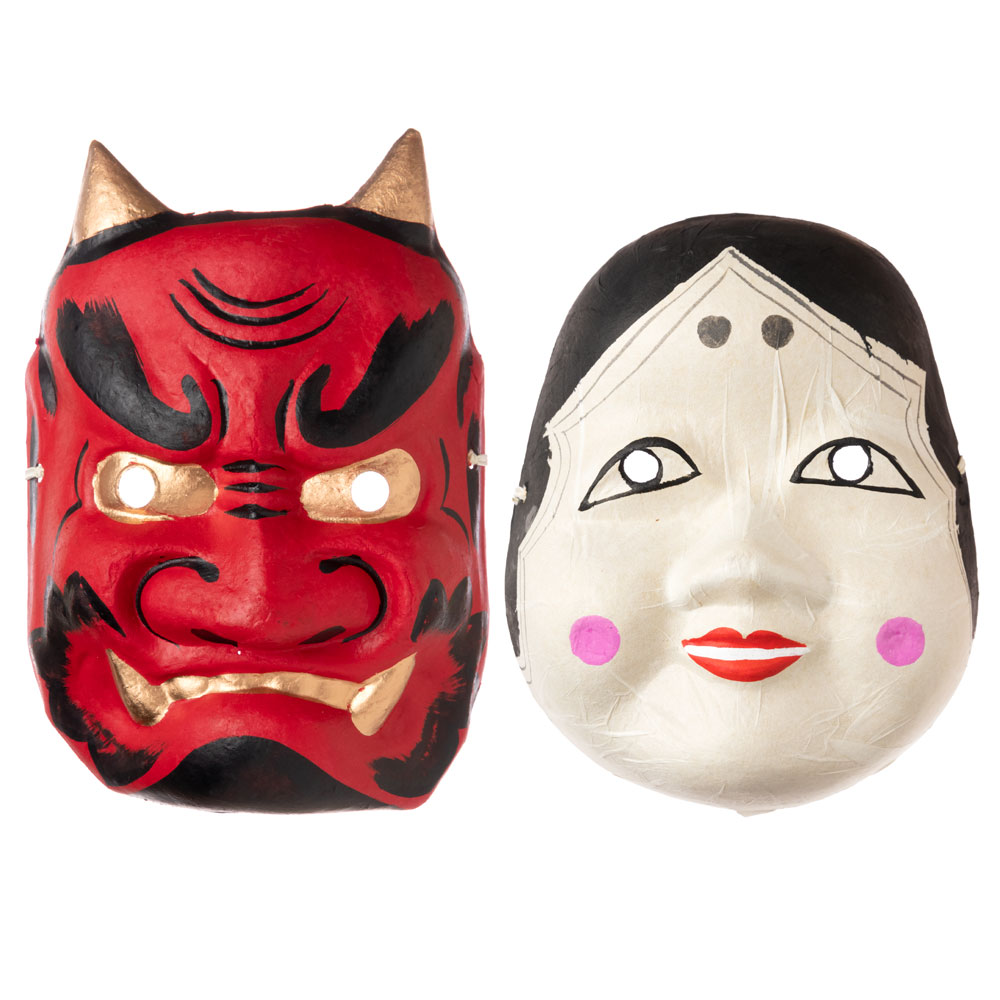 鬼の面 おかめの面セット 大 和紙製 大人もかぶれるサイズ 節分の豆まき コスプレ 仮装に ハロウィン Japanese Paper Ogre And Okame Mask 35 Off