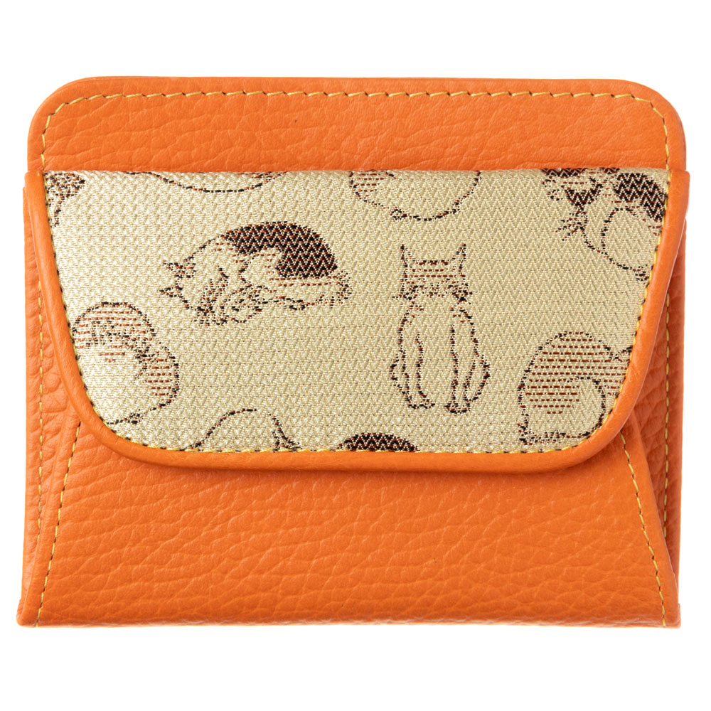 京都 あらいそ ねこ尽くしコインケース 淡黄×オレンジ色 西陣織呼びもの裂 Kyoto nishijin  Coin purse