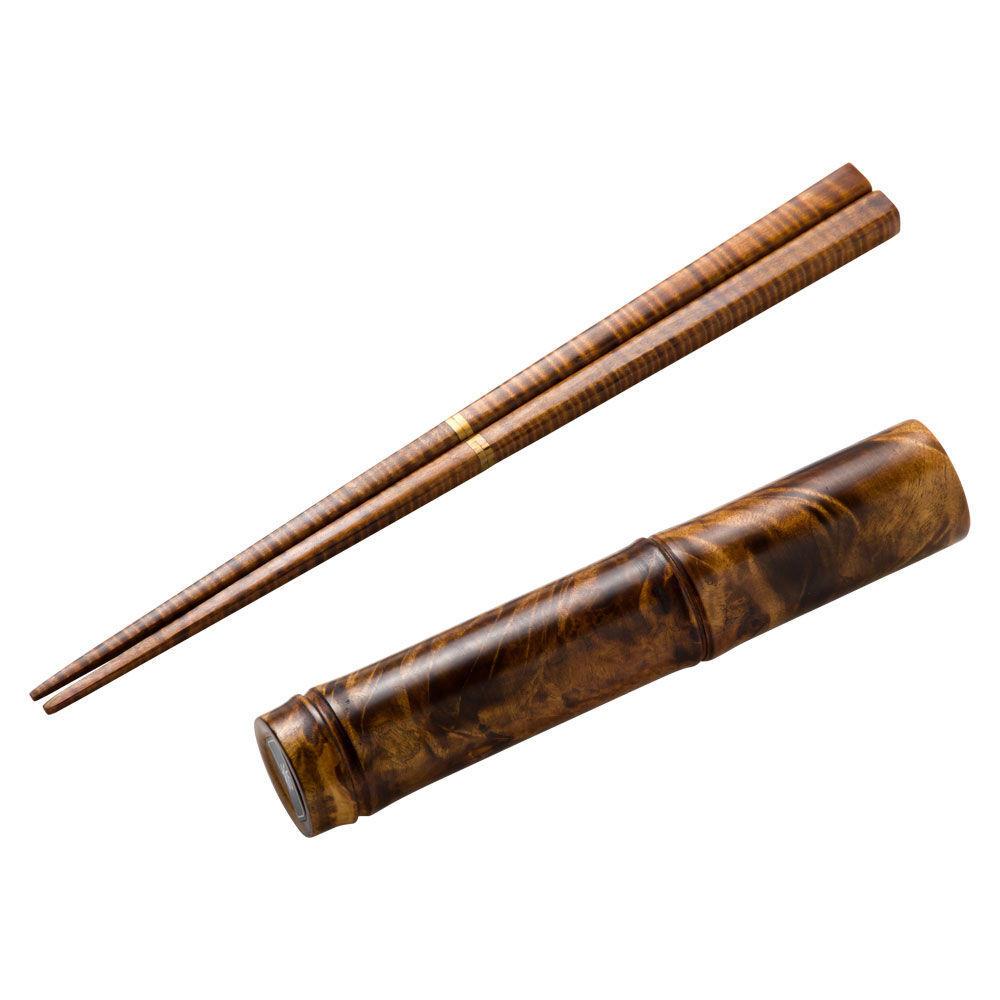 銘木つなぎ箸　銘木ケース　栃（とち）　京都・美山　銘木工芸　山匠　Wooden chopsticks with case Diospyros Works of Japanese precious wood