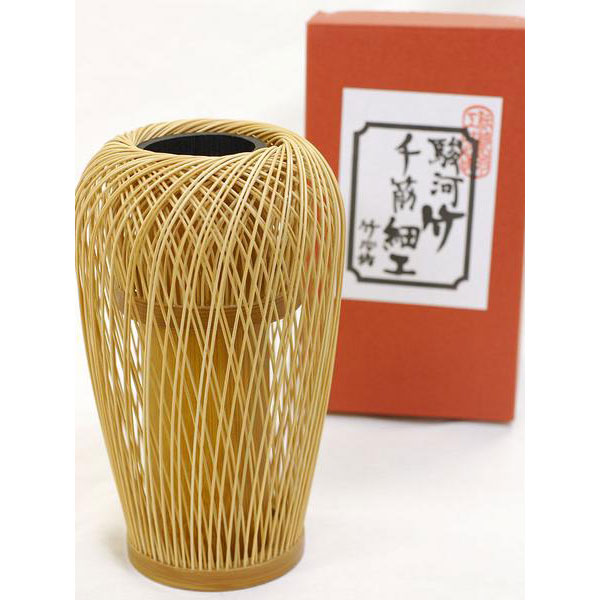 駿河竹千筋捏ち上げる 花器 華つぼ 静岡 言い慣わし芸術品 竹 花立て 壺 室内装飾 手作り 大村竹心坊 差し上げ物 日本製