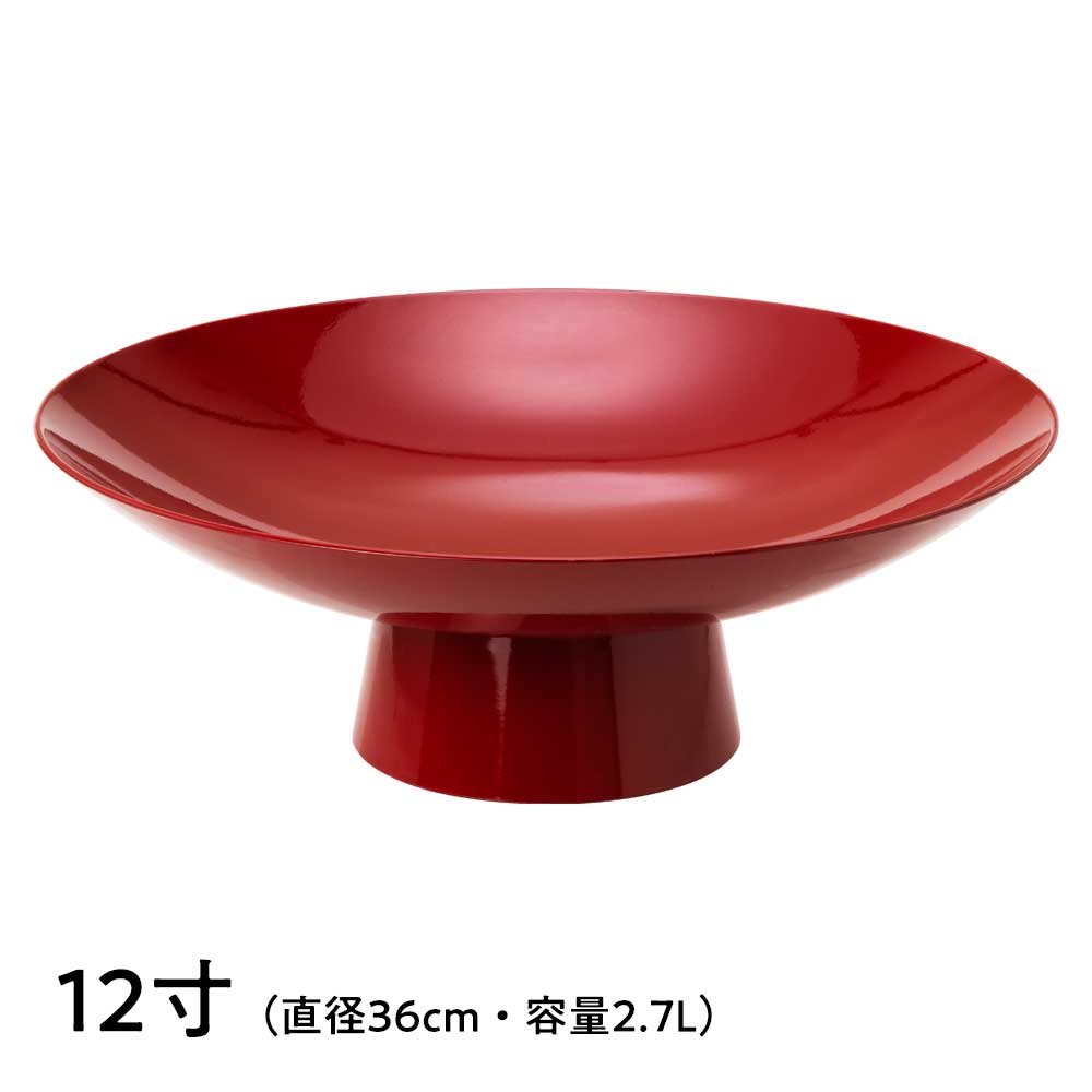 岸本吉二商店　両手で持とう！大盃　12寸（直径36cm・容量2.7L）　朱塗りの大型酒器　料理の大皿　インテリア　装飾品　お祝いのイベント　結婚式　歓迎会　優勝　受賞　還暦　古希　喜寿　米寿