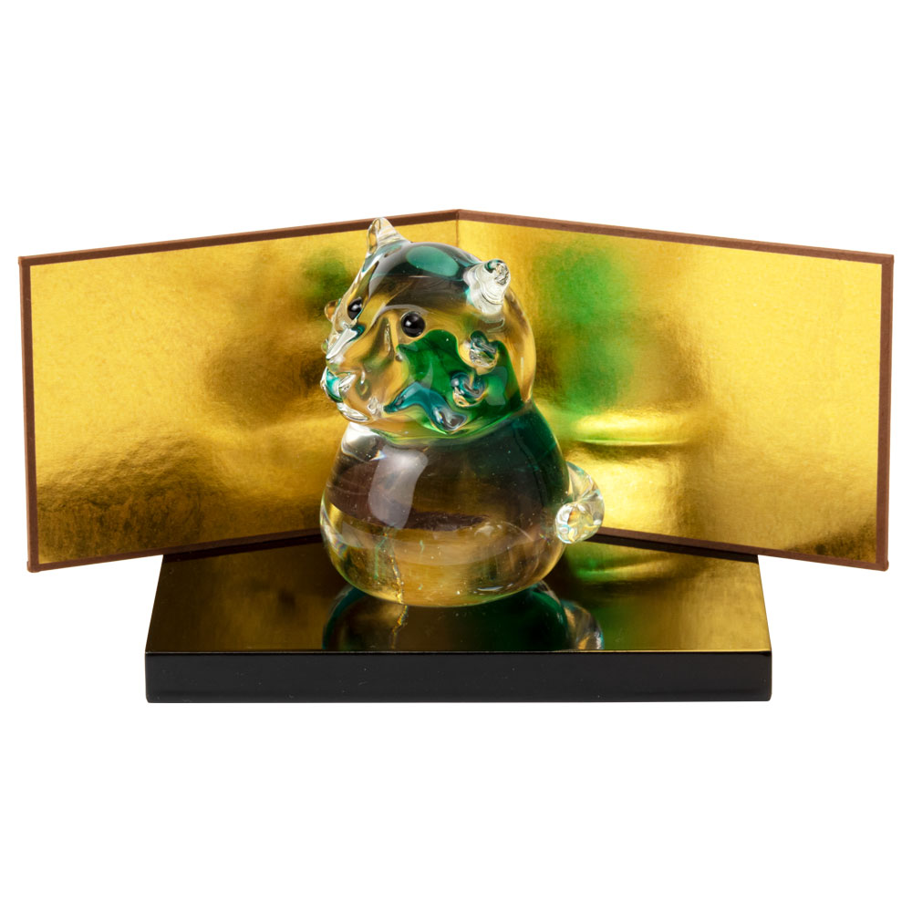 ランプ　ガラス　硝子　作家一点もの　【寅】　ハンドメイド 楽天市場】正月飾り ガラス干支置物 寅・透明 金屏風＋飾り台セット