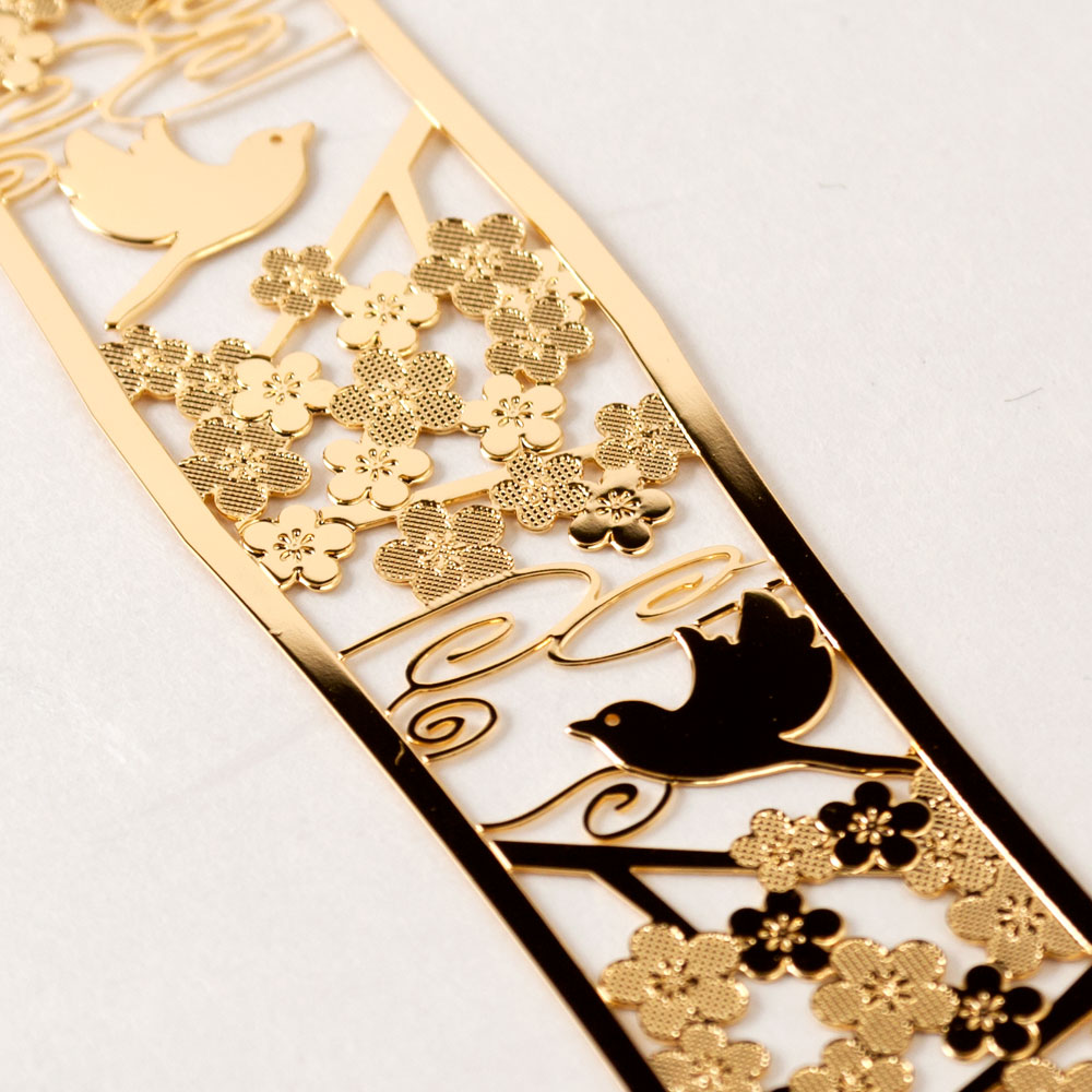 楽天市場 和柄ブックマーカー 梅小鳥 Wag007 金の栞シリーズ 24k表面加工 金属製ブックマーカー Metal Bookmark Japanese Pattern こだわりの和雑貨 和敬静寂