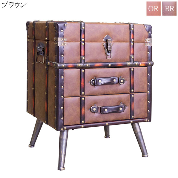 【4/14 20時～ ポイント5倍＆値引クーポン】チェスト レトロ ボックスチェスト 幅47cm ヴィンテージ風 収納 合成皮革 アンティーク おしゃれ シンプル モダン 家具 脚付き 韓国インテリア