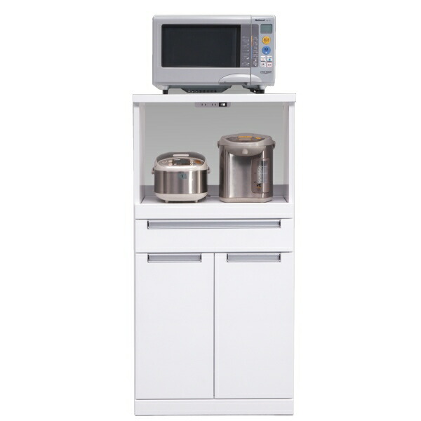 レンジボード レンジ台 キッチン収納 スライドテーブル 家電収納 レンジラック 2口コンセント付き 小型 白 木製 幅60cm 完成品 Siteleco Fr