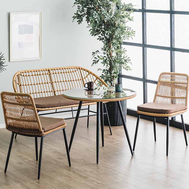 【マラソン限定全商品ポイント10倍】ダイニング4点セット ダイニングテーブルセット ダイニングセット リゾート家具 丸テーブル 食卓セット 4点セット 4人掛け 4人用 幅80cm 籐 シンプル モダン おしゃれ