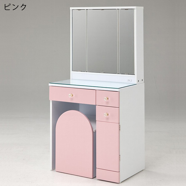 ドレッサー3面鏡鏡台幅65cm収納付きコンセント付きハイグロスシンプルおしゃれ白茶