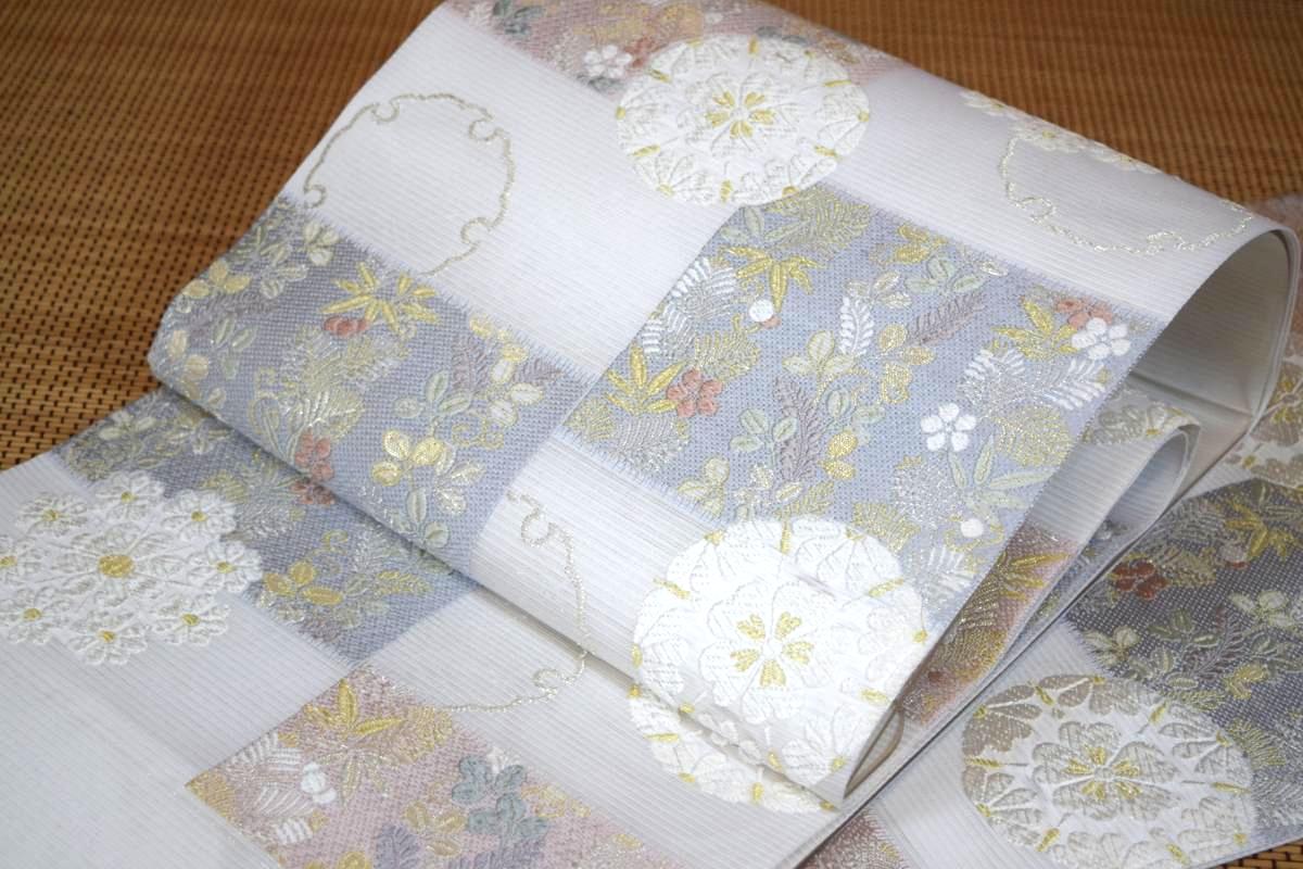 【正絹】【志都香布切れ】夏帯・西陣織袋帯「花紋雪輪」【10P03Sep16】 帯-和服-レディースファッション